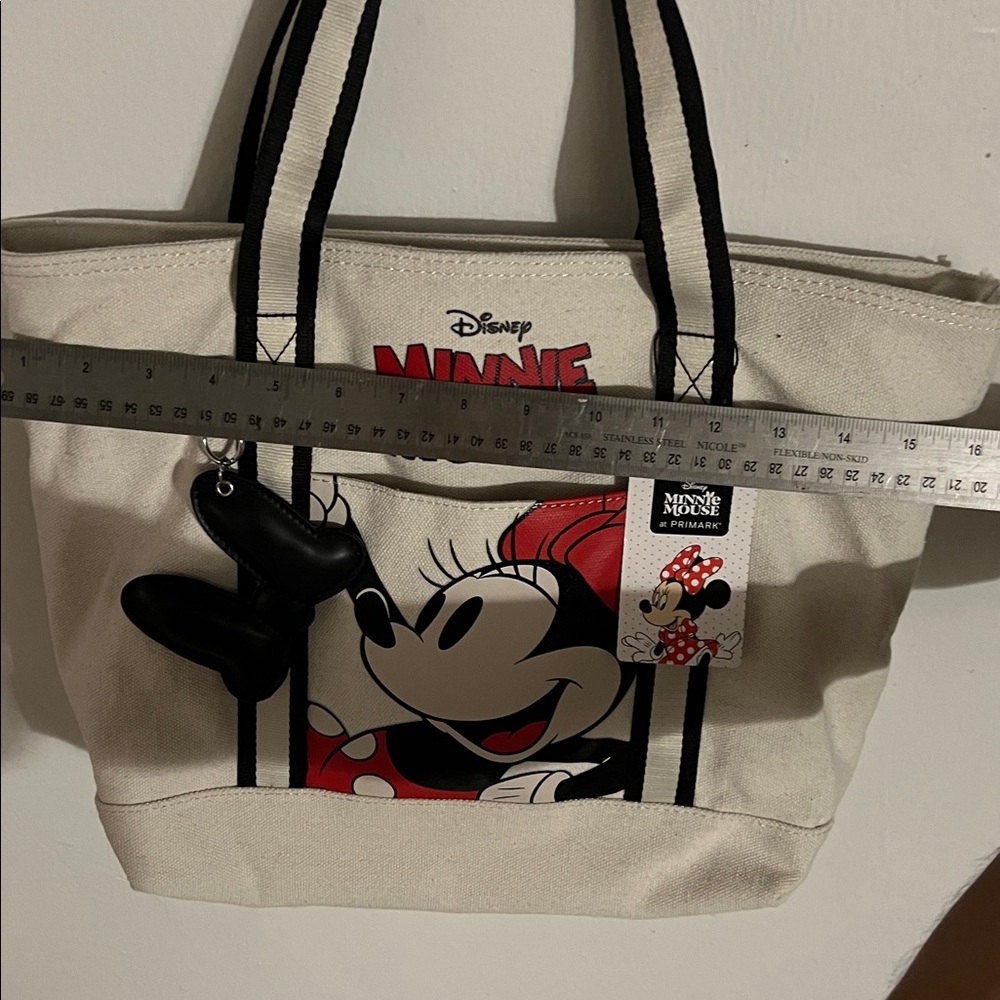 Disney Minnie Mouse Cream and Black Canvas Tote with Bow Charm - Picture 6 of 6
